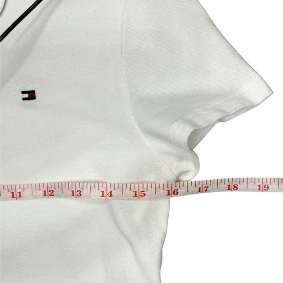 Tommy Hilfiger Women's White Polo Shirt Size S Preppy Y2K Flag Logo Classic Fit - Picture 5 of 10
